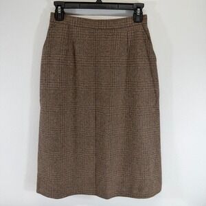 Vintage 80s Kingsridge High Waist Lined Brown Plaid Midi Skirt Union VTG Size 10
